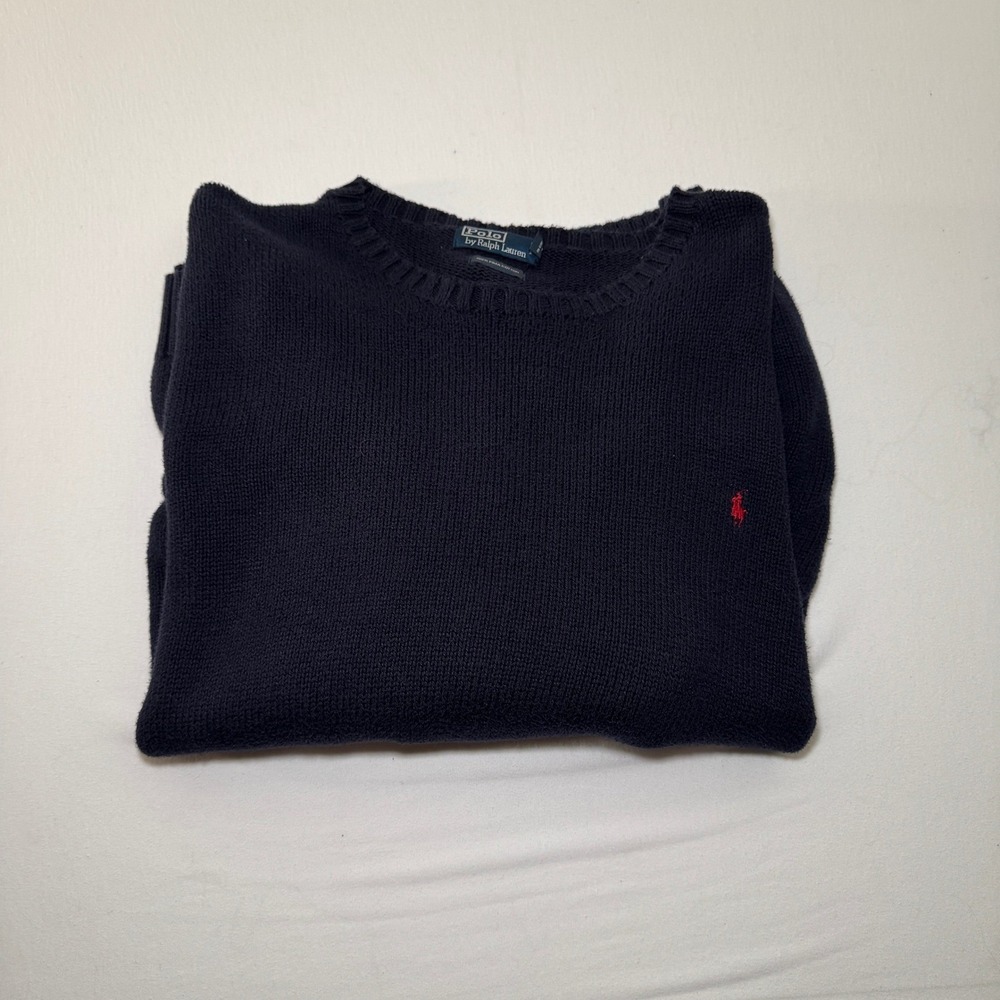 Polo Ralph Lauren Men 4X Big Navy Blue 100%  Cotton‎ Crewneck Sweater Red Pony - Picture 5 of 7
